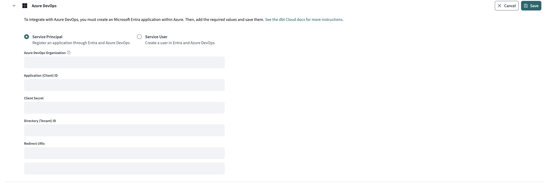 Fields for adding Entra ID app to dbt. Fields for adding Entra ID app to dbt.