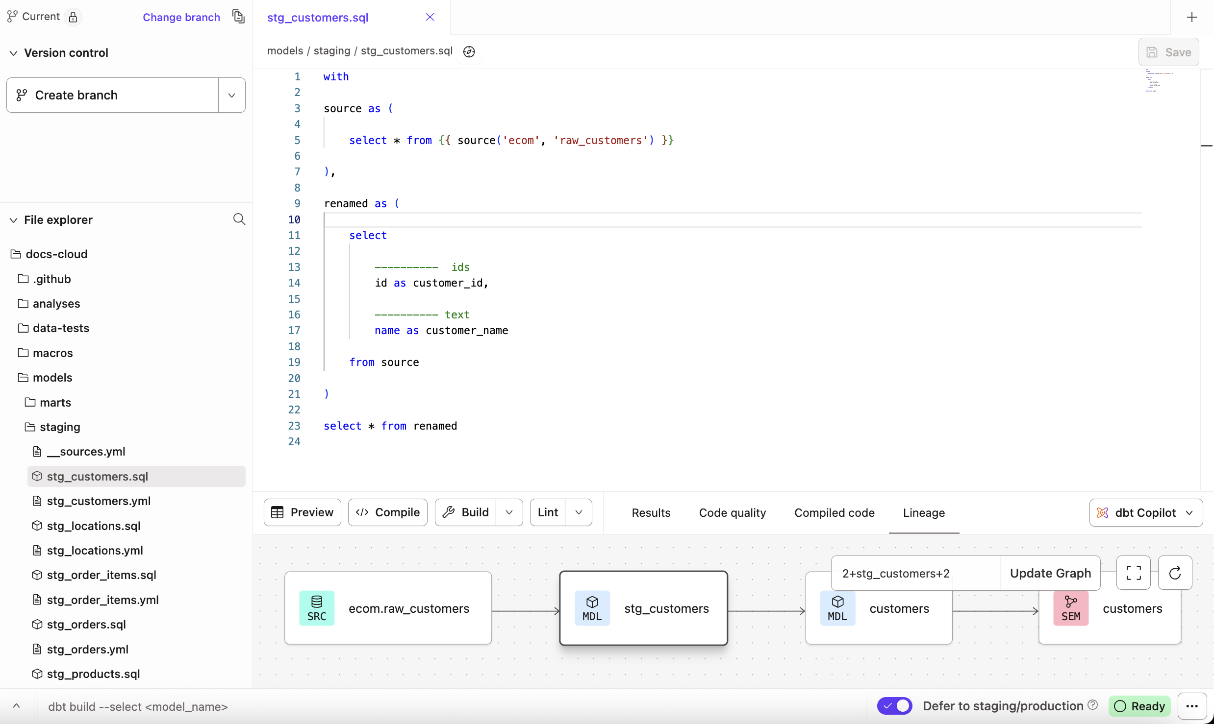 The Studio IDE includes version control, files/folders, an editor, a command/console, and more. The Studio IDE includes version control, files/folders, an editor, a command/console, and more.